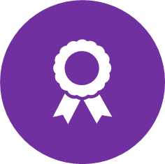 Purple circle with prize ribbon in white